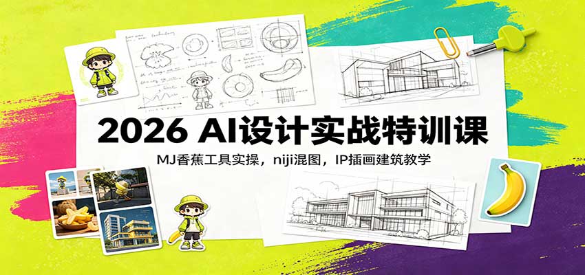 2026 AI设计实战特训课:MJ香蕉工具实操,niji混图,IP插画建筑教学-MFXUI中国站