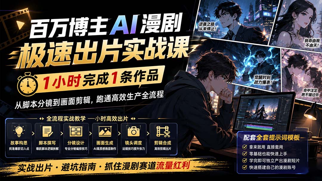 百万博主AI漫剧极速出片实战课：1小时产出条作品，从脚本分镜到画面剪辑，跑通高效生产全流程-MFXUI中国站