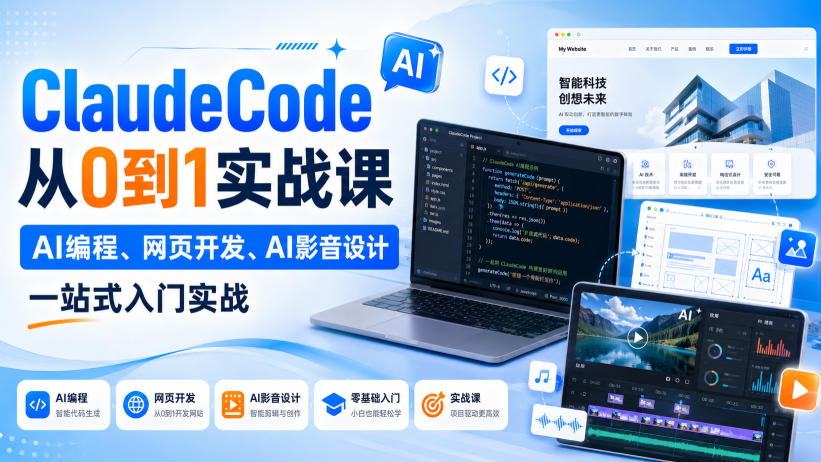 Claude Code从0到1实战课，AI编程、网页开发、AI影音设计一站式入门实战(更新)-MFXUI中国站