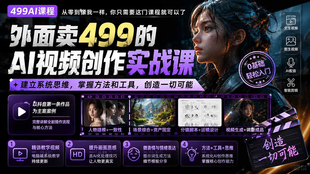 外面卖499的AI视频创作实战课：建立系统思维，掌握方法和工具，创造一切可能。-MFXUI中国站