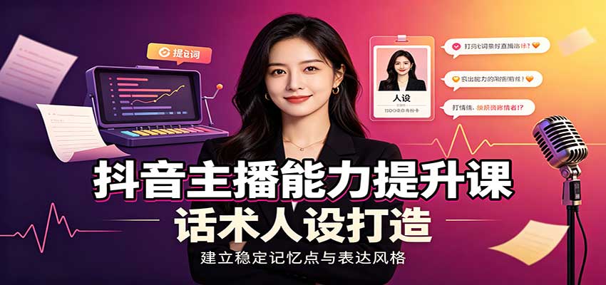 抖音主播能力提升课：账号底层逻辑，直播间搭建调试，话术人设打造全套教学-MFXUI中国站