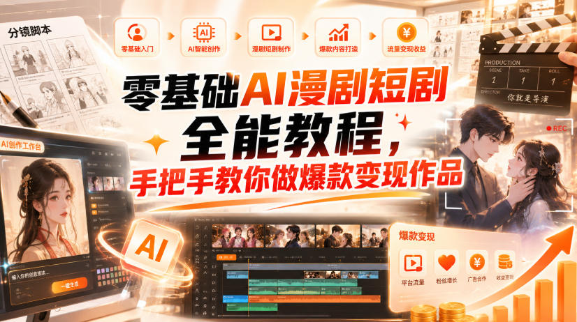 零基础AI漫剧短剧全能教程，从AI智能体搭建、文案脚本分镜、多平台AI生视频、剪映精修，覆盖全题材创作，手把手教你做爆款变现作品-MFXUI中国站