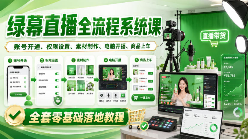 绿幕直播全流程系统课，账号开通、权限设置、素材制作、电脑开播、商品上车全套零基础落地教程-MFXUI中国站