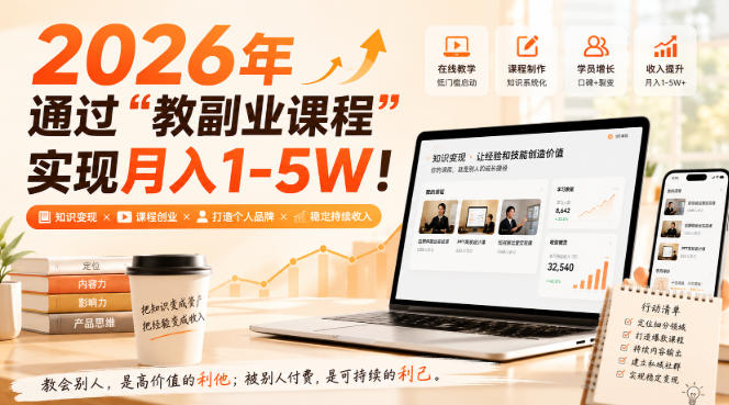 2026年通过“教副业课程”实现月入1-5W！毫无保留的全部教给你，长期稳定【揭秘】-MFXUI中国站