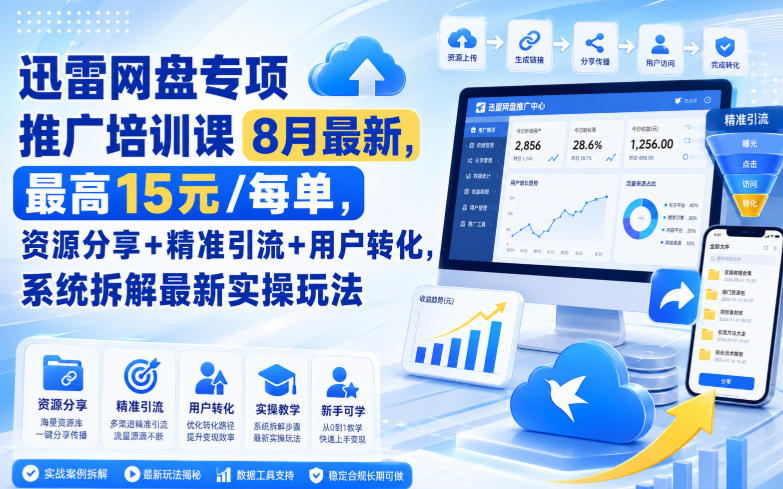 迅雷网盘专项推广培训课8月最新，最高15米/每单，资源分享+精准引流+用户转化，系统拆解最新实操玩法(更新0903)-MFXUI中国站