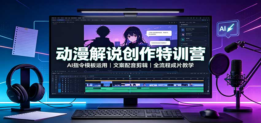 动漫解说创作特训营：AI指令模板运用，文案配音剪辑，全流程成片教学-MFXUI中国站