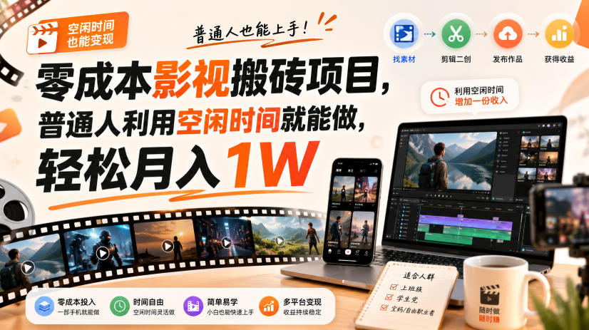 零门槛影视搬砖项目，月入万元，玩法稳定普通人可落地的长期副业！-MFXUI中国站