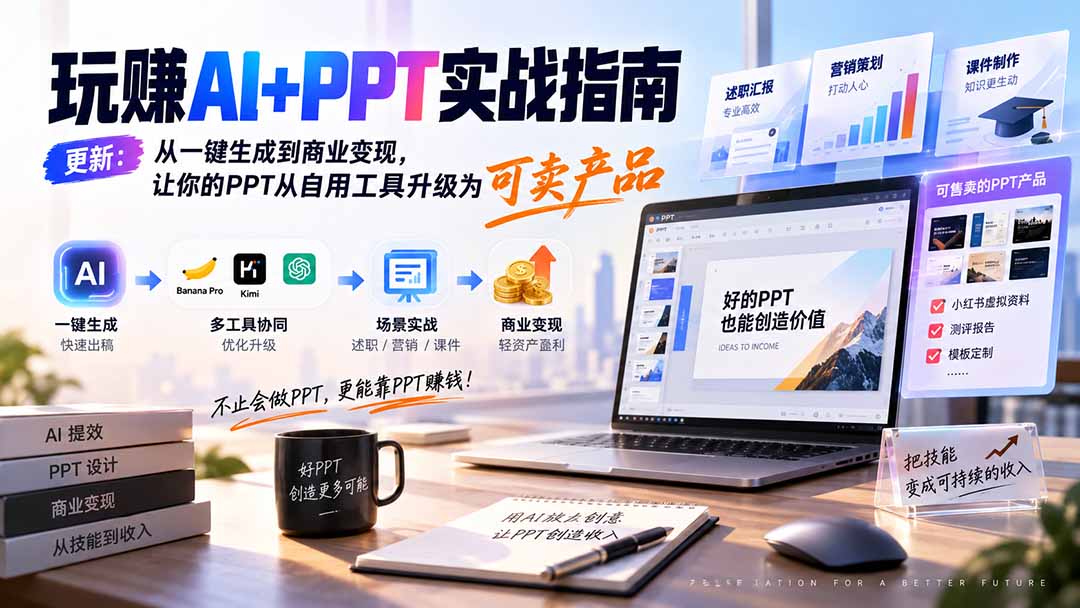 玩赚AI+PPT实战指南-更新5月13：从一键生成到商业变现，让你的PPT从自用工具升级为可卖产品-MFXUI中国站