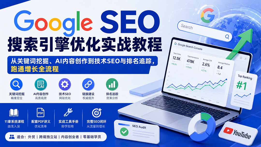 Google SEO搜索引擎优化实战教程：从关键词挖掘、AI内容创作到技术SEO与排名追踪，跑通增长全流程-MFXUI中国站