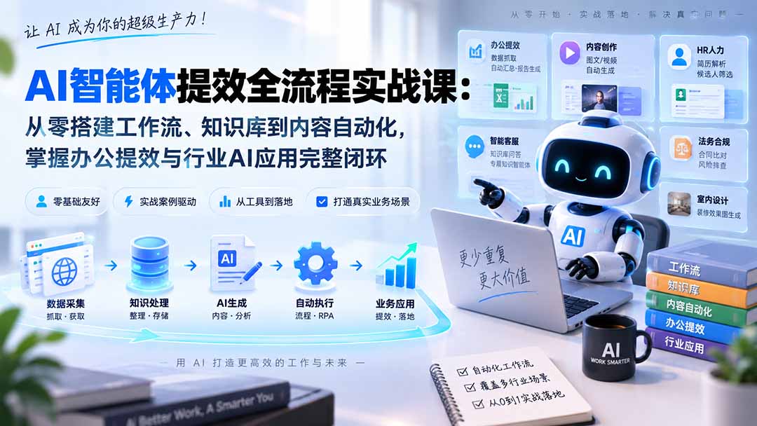 AI智能体提效全流程实战课:从零搭建工作流、知识库到内容自动化,掌握办公提效与行业AI应用完整闭环-MFXUI中国站
