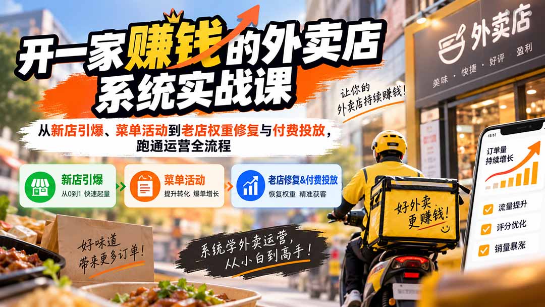 开一家赚钱的外卖店系统实战课：从新店引爆、菜单活动到老店权重修复与付费投放，跑通运营全流程-MFXUI中国站