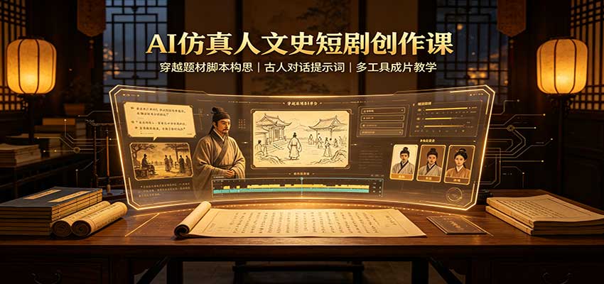 AI仿真人文史短剧创作课：穿越题材脚本构思，古人对话提示词，多工具成片教学-MFXUI中国站