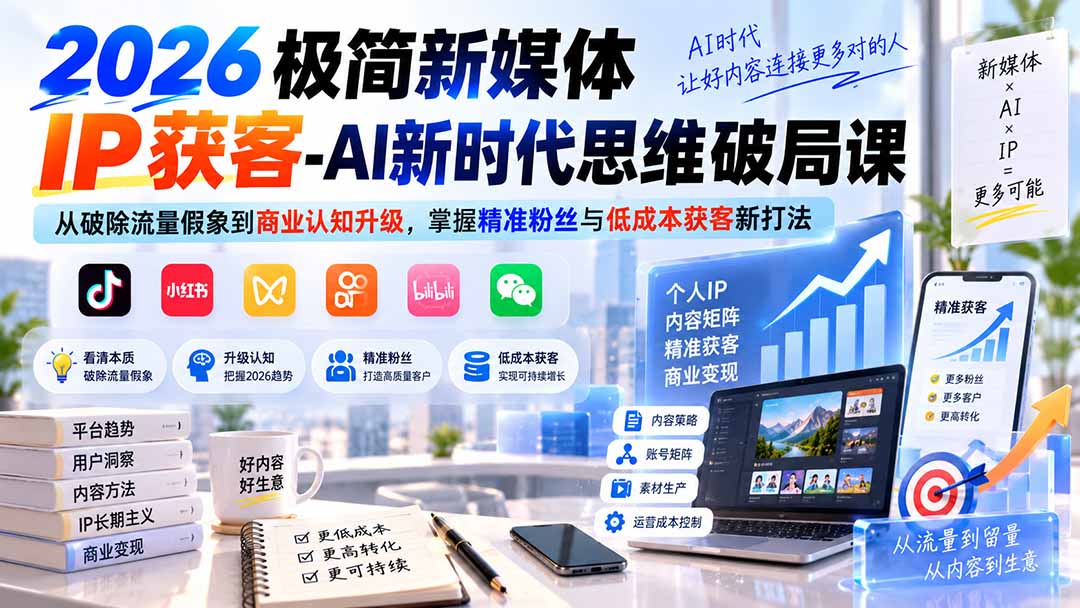 2026极简新媒体IP获客-AI新时代思维破局课：从破除流量假象到商业认知升级，掌握精准粉丝与低成本获客新打法-MFXUI中国站