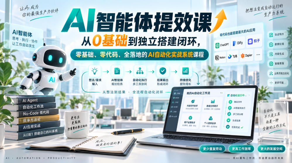 AI智能体提效课，从0基础到独立搭建闭环，零基础、零代码、全落地的AI自动化实战系统课程-MFXUI中国站
