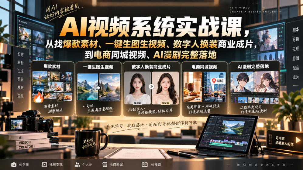AI视频系统实战课，从找爆款素材、一键生图生视频、数字人换装商业成片，到电商同城视频、AI漫剧完整落地-MFXUI中国站