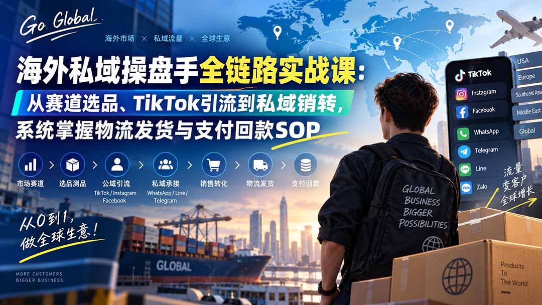 海外私域操盘手全链路实战课：从赛道选品、TikTok引流到私域销转，系统掌握物流发货与支付回款SOP-MFXUI中国站