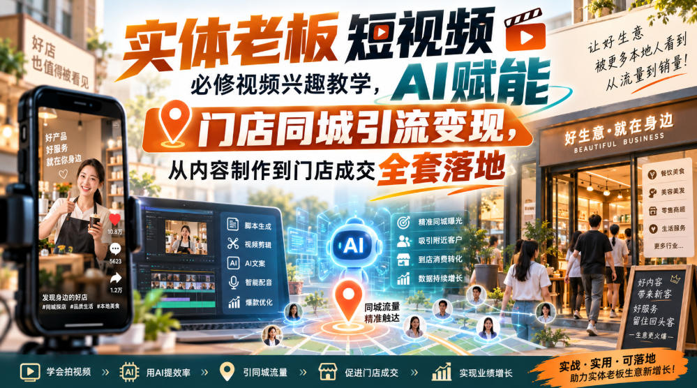 实体老板短视频必修视频兴趣教学，AI赋能门店同城引流变现，AI+短视频+直播打爆实体客流量-MFXUI中国站