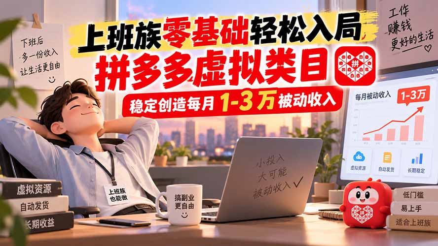 上班族零基础轻松入局，拼多多虚拟类目，稳定创造每月 1-3 万被动收入-MFXUI中国站