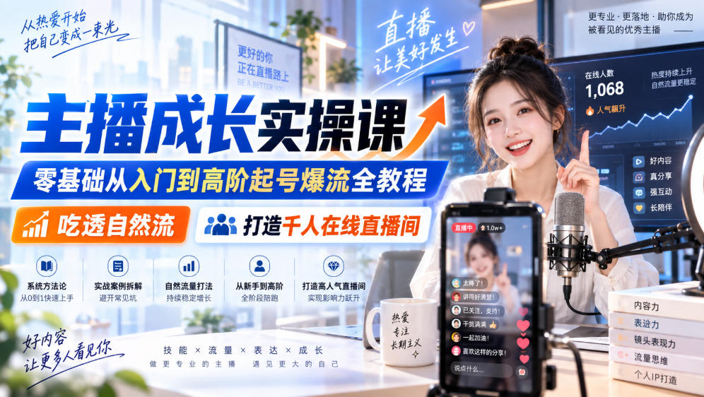 主播成长实操课｜零基础从入门到高阶起号爆流全教程，吃透自然流，打造千人在线直播间-MFXUI中国站
