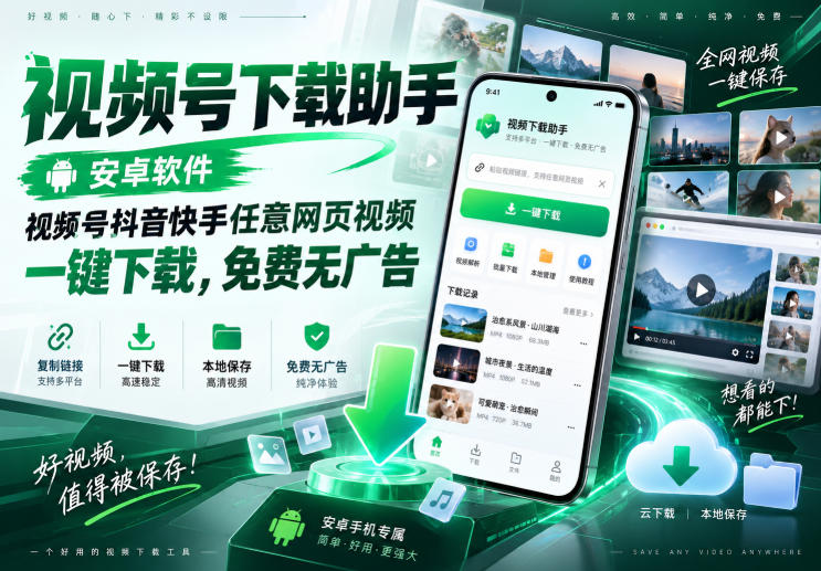 视频号下载助手，安卓软件，视频号抖音快手任意网页视频，一键下载，免费无广告-MFXUI中国站