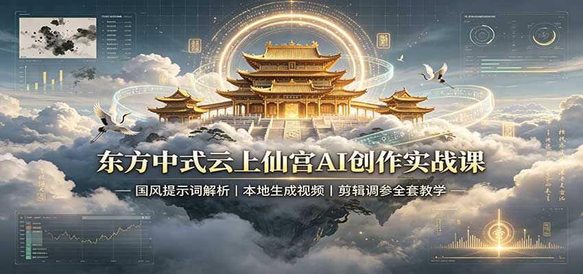 东方中式云上仙宫AI创作实战课：国风提示词解析，本地生成视频，剪辑调参全套教学-MFXUI中国站