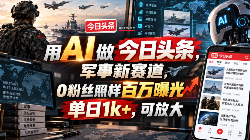 用AI做今日头条，军事新赛道，0粉丝照样百万曝光，单日1k+，可放大-MFXUI中国站