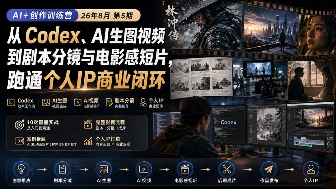 AI+创作训练营26年第5期-更新：从Codex、AI生图视频到剧本分镜与电影感短片，跑通个人IP商业闭环-MFXUI中国站