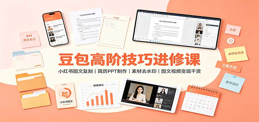 豆包高阶技巧进修课：小红书图文复刻，简历PPT制作，素材去水印，图文视频变现干货-MFXUI中国站