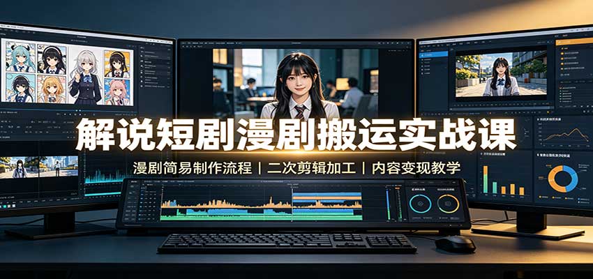 解说短剧漫剧搬运实战课：漫剧简易制作流程，二次剪辑加工，内容变现教学-MFXUI中国站
