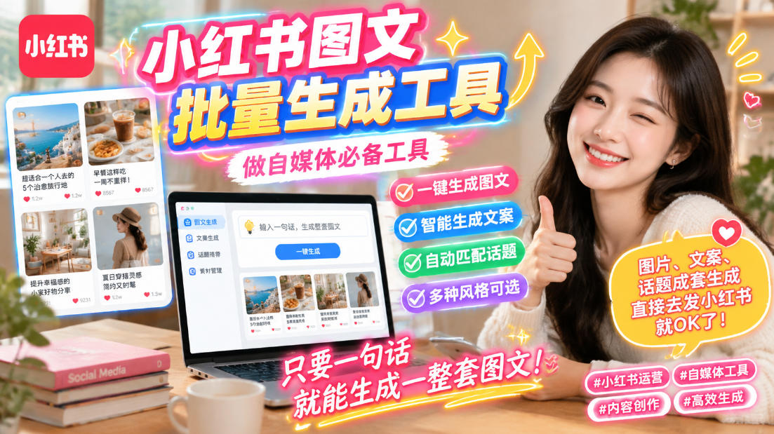 小红书图文批量生成工具，话题、文案、配图一键生成，直接发布，做自媒体必备工具-MFXUI中国站