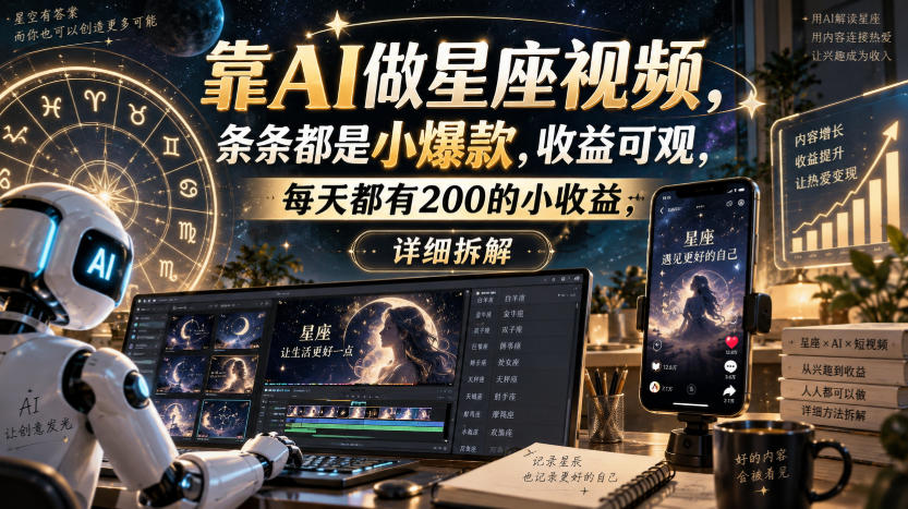 靠AI做星座视频，条条都是小爆款，收益可观，每天都有200的小收益，详细拆解-MFXUI中国站