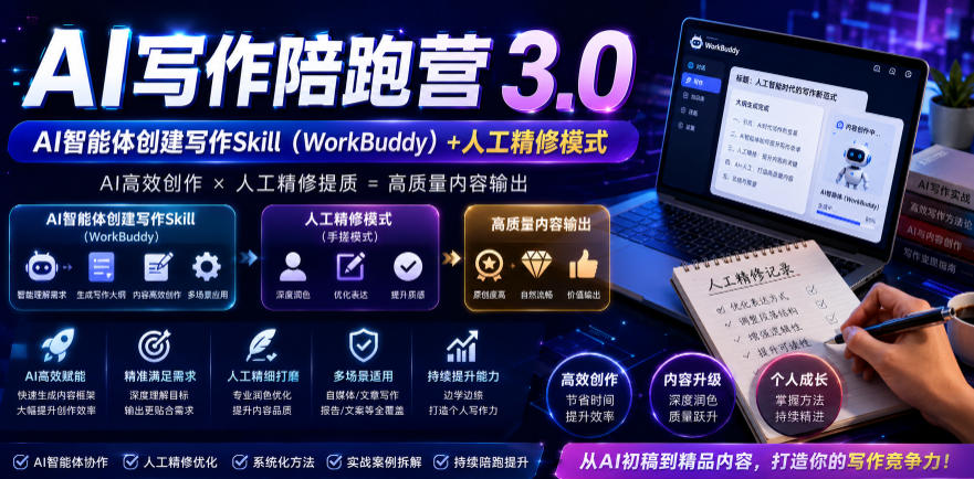 AI写作陪跑营3.0,Ai智能体创建写作skill(workbuddy)+人工手写模式(手搓模式),去除AI痕迹(头条号、公众号、百家号)(更新0907)-MFXUI中国站