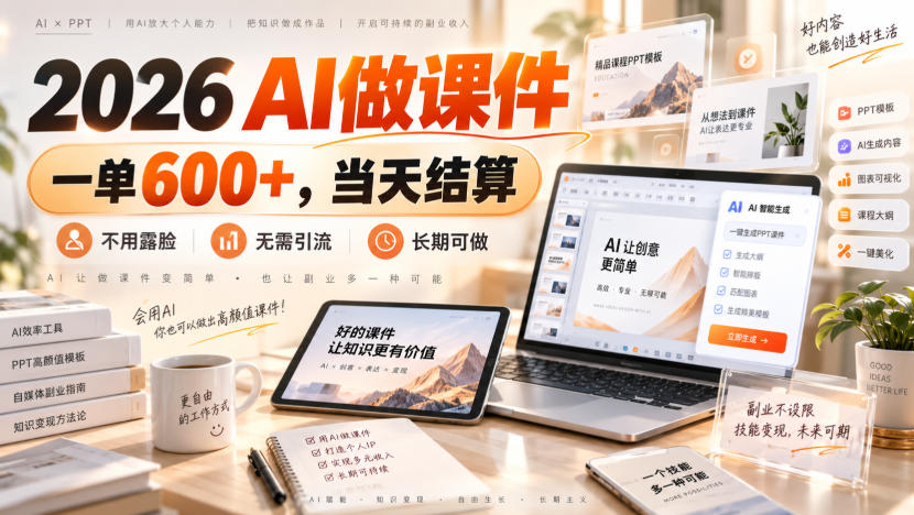 2026 AI做课件，一单600+，当天结算，不用露脸，无需引流，长期可做【揭秘】-MFXUI中国站