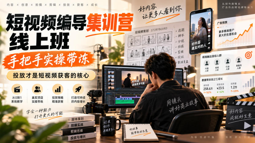 短视频编导集训营线上班，手把手实操带冻，投放才是短视频获客的核心-MFXUI中国站