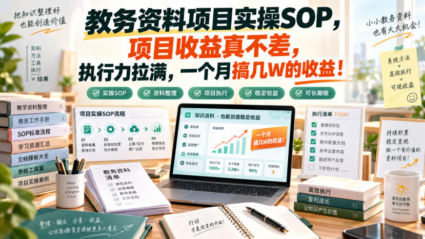 教务资料项目实操SOP，项目收益真不差，执行力拉满，一个月搞几W的收益-MFXUI中国站