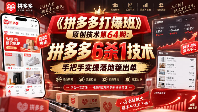 《拼多多打爆班》原创技术第64期：拼多多6杀1技术，手把手实操落地稳出单-MFXUI中国站