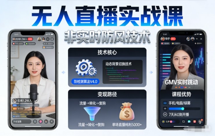 宝子哥无人直播实战课，非实时防风技术，聚焦抖音快手等平台直播带货，轻松开启直播变现之路(更新260908)-MFXUI中国站