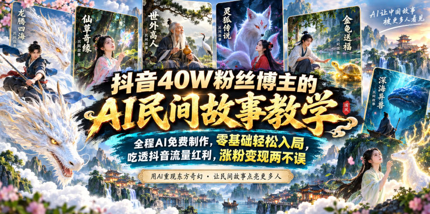 抖音40W粉丝博主的AI民间故事教学，全程AI免费制作，零基础轻松入局，吃透抖音流量红利，涨粉变现两不误-MFXUI中国站