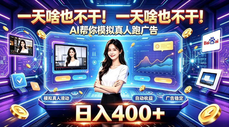 一天啥也不干！AI帮你模拟真人跑广告，稳定日入400+，实现真正被动变现【揭秘】-MFXUI中国站