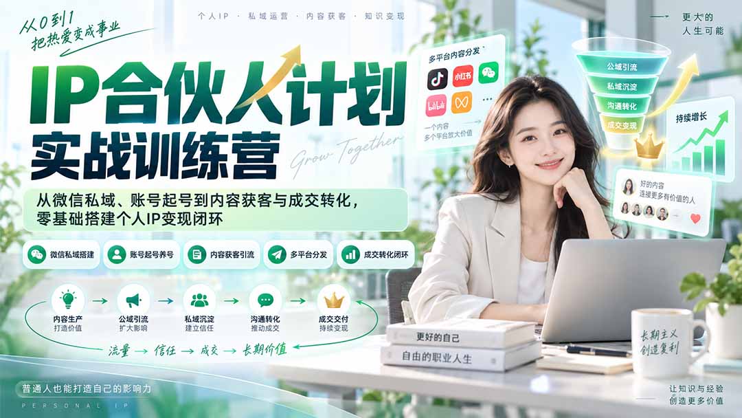 IP合伙人计划实战训练营-更新：从微信私域、账号起号到内容获客与成交转化，零基础搭建个人IP变现闭环-MFXUI中国站