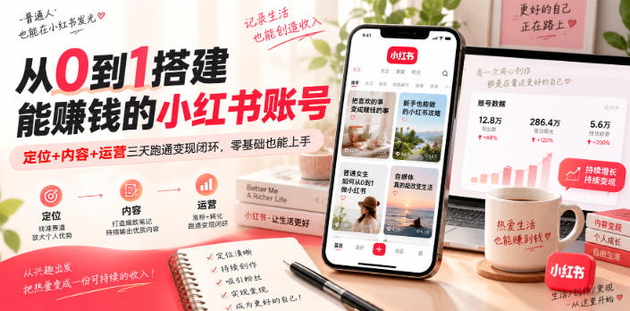 从0到1搭建能賺钱的小红书账号，定位+内容+运营三天跑通变现闭环-MFXUI中国站