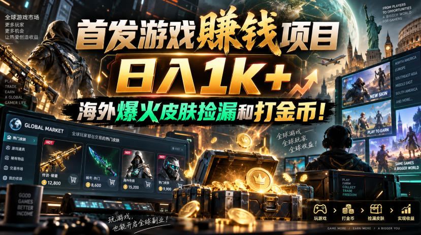 首发游戏賺钱项目，日入1k+，海外爆火皮肤捡漏和打金币！【揭秘】-MFXUI中国站