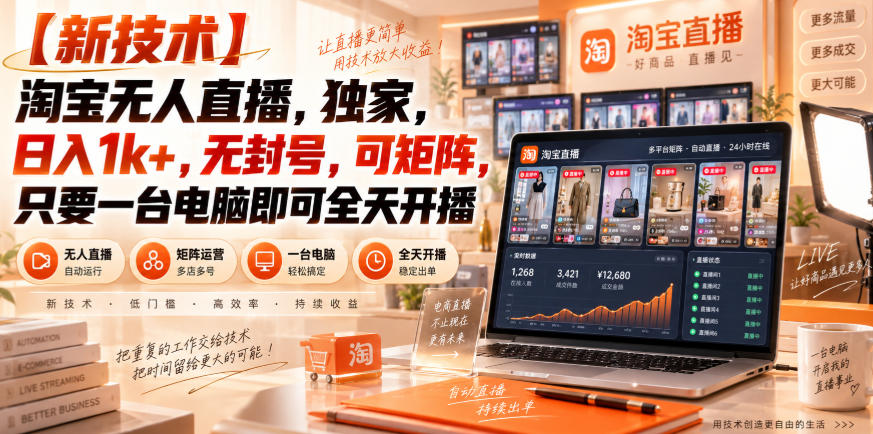 【独家新技术】淘宝无人直播，日入1k+，无封号，可矩阵，只要一台电脑即可全天开播【揭秘】-MFXUI中国站