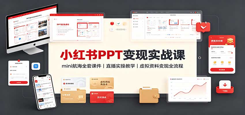 小红书PPT变现实战课：mini航海全套课件+直播实操教学，虚拟资料变现全流程-MFXUI中国站