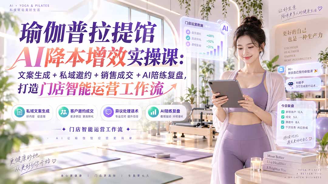 瑜伽普拉提馆AI降本增效实操课：文案生成+私域邀约+销售成交+AI陪练复盘，打造门店智能运营工作流-MFXUI中国站