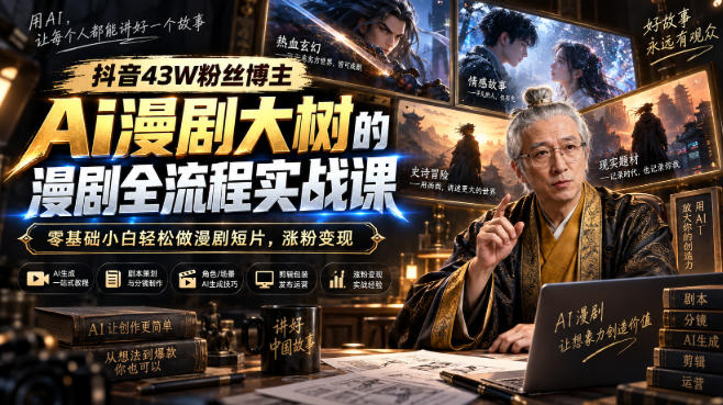 抖音43W粉丝博主Ai漫剧大树的漫剧制作全流程实战课，零基础小白轻松做漫剧短片，涨粉变现-MFXUI中国站