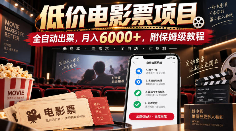 低价电影票项目，全自动出票，月入6000+，附保姆级教程【揭秘】-MFXUI中国站