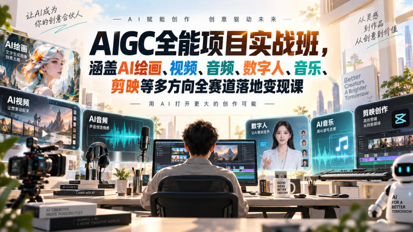 AIGC全能项目实战班，涵盖AI绘画、视频、音频、数字人、音乐、剪映等多方向全赛道落地变现课-MFXUI中国站