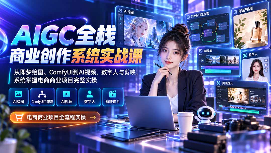 AIGC全栈商业创作系统实战课:从即梦绘图、ComfyUI到AI视频、数字人与剪映,系统掌握电商商业项目完整实操-MFXUI中国站