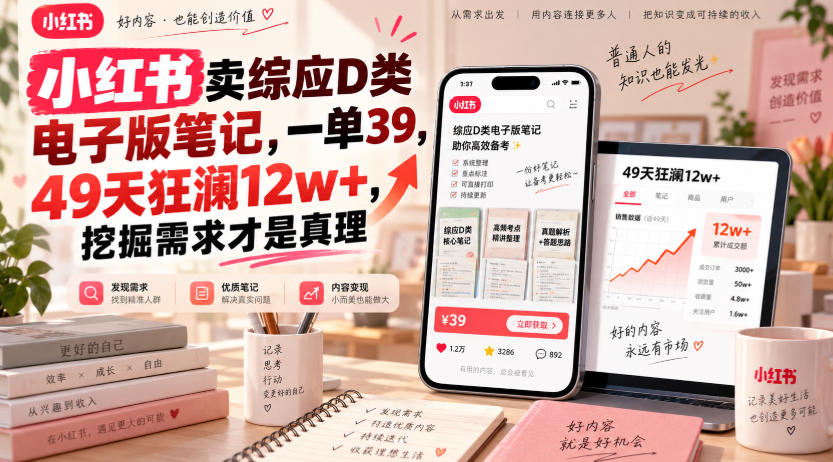 小红书卖综应D类电子版笔记，一单39，49天狂澜12w+，挖掘需求才是真理-MFXUI中国站